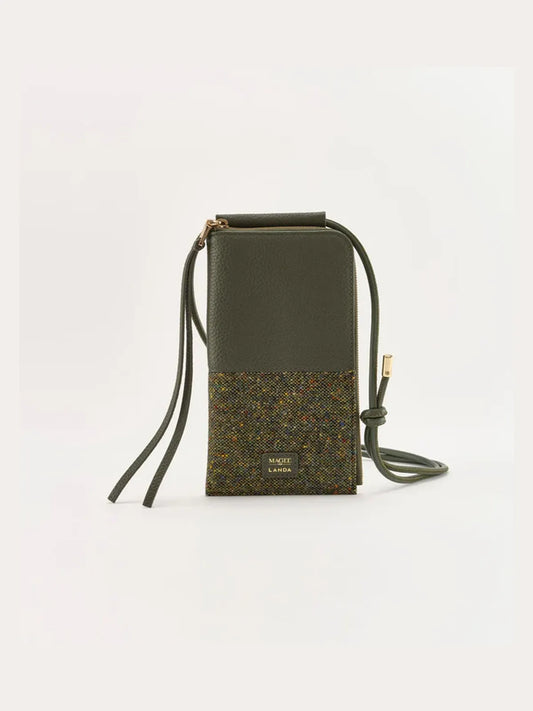 Moye Leather and Tweed Phone Bag in Dark Green