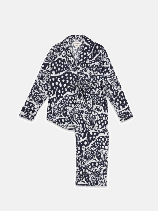 Long Pyjamas Set in Leopard Navy