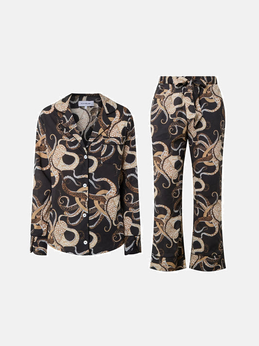 Long Pyjamas Set in Octopus Black