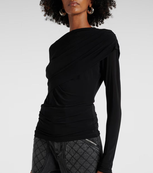Dressi Draped Jersey Top in Black