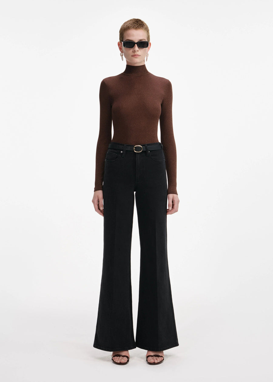 Metallic Viscose Knit Top  in Brown