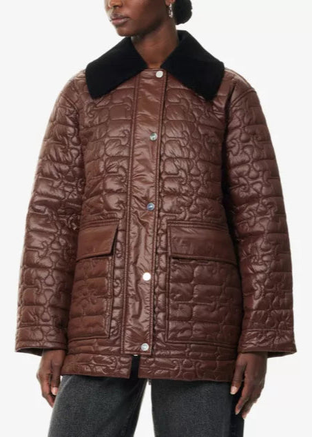 Shiny Quilt Midi Jacket in Chicory Coffee