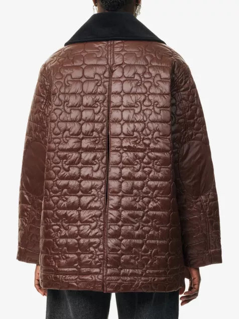 Shiny Quilt Midi Jacket in Chicory Coffee
