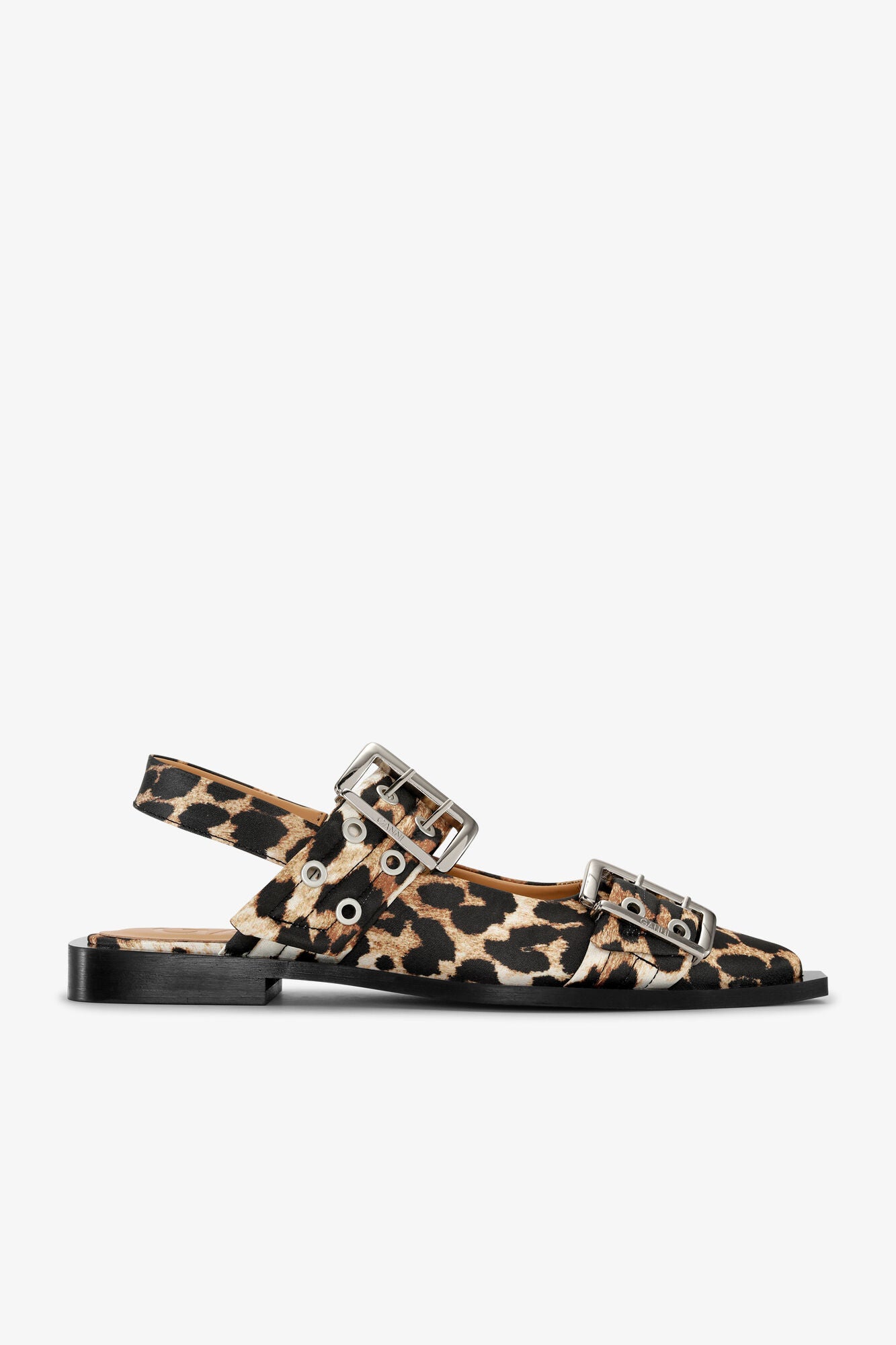 LEOPARD SATIN BUCKLE BALLERINA - GANNI
