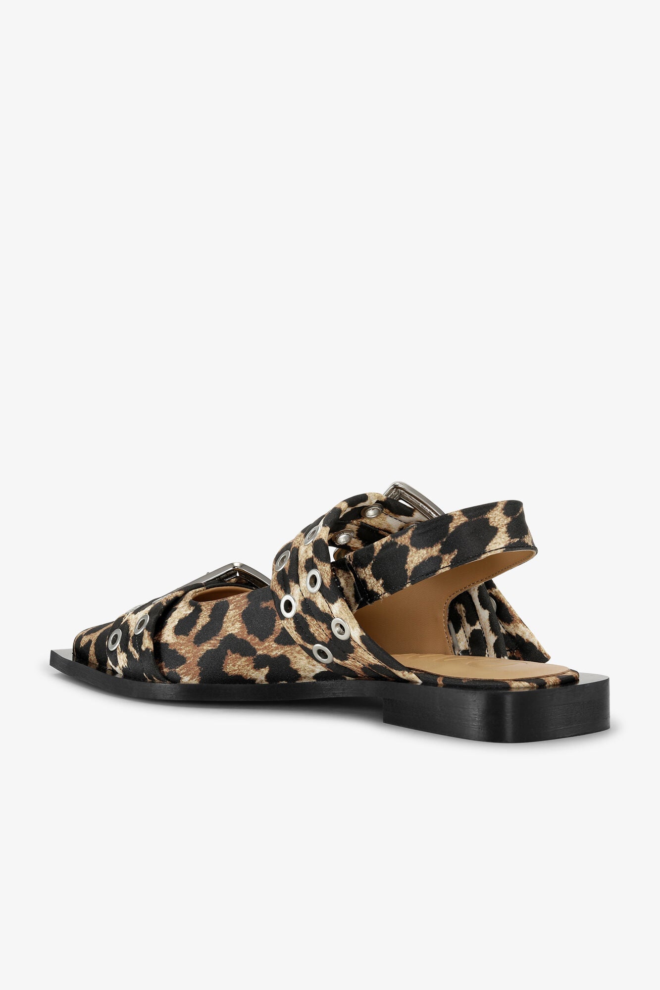 LEOPARD SATIN BUCKLE BALLERINA - GANNI