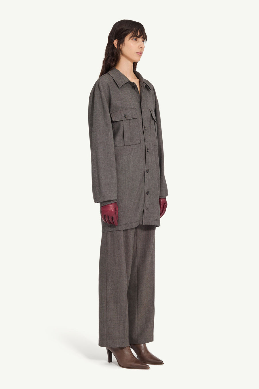 Tweed Shirt Dress in Brown and Beige