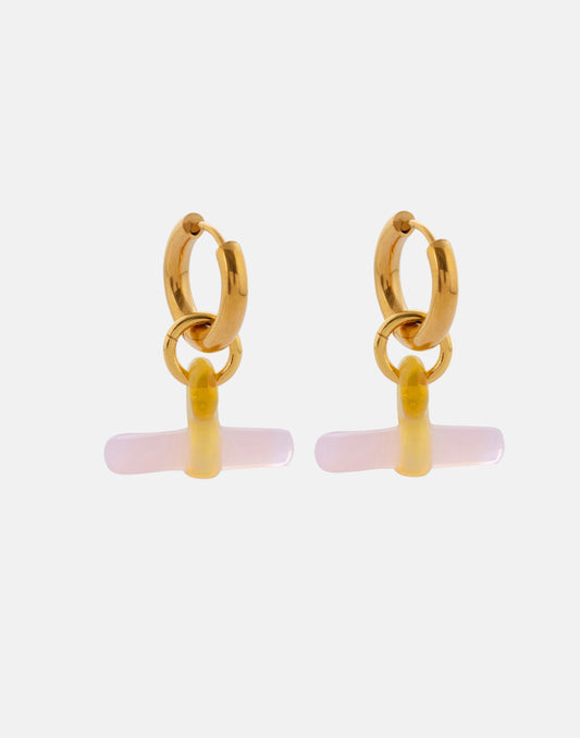Glass T Bar Earrings in Pink and Yellow