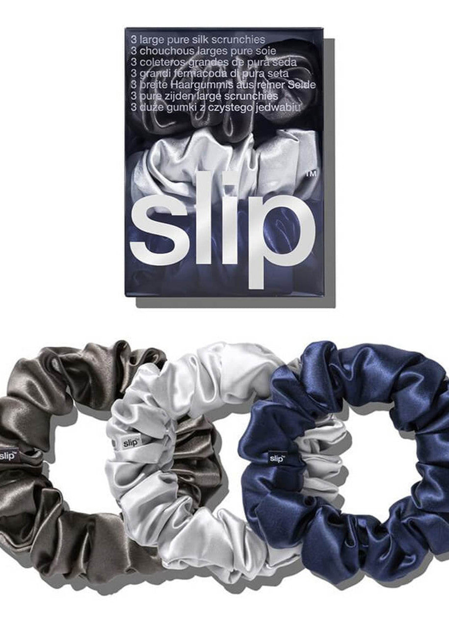 PURE SILK LARGE SRUNCHIE MIDNIGHT SET OF 3 - SLIP