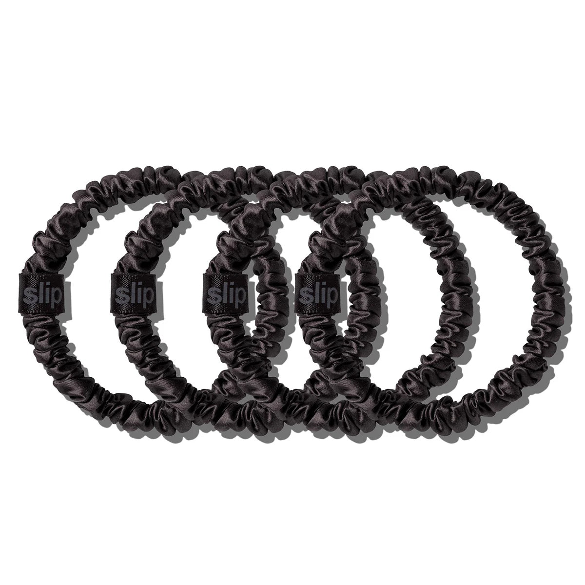 Pure silk skinny scrunchies black set of 4 - Slip
