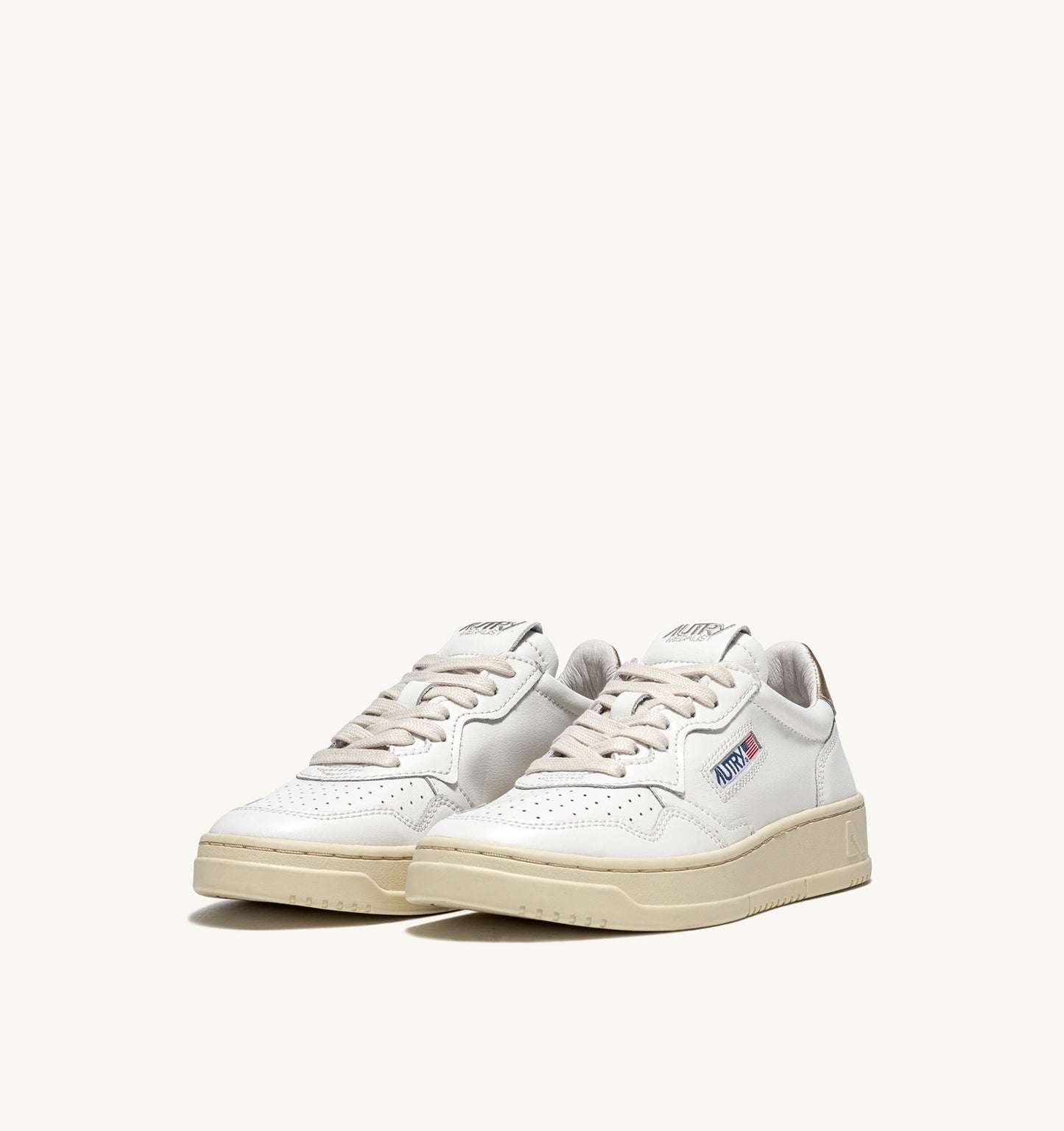 Medalist Low Sneakers  in White And Gold Leather