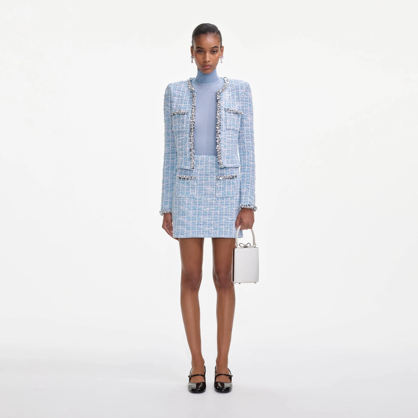 Check Knit Cardigan in Blue