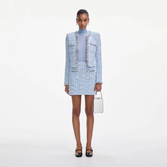 Check Knit Cardigan in Blue