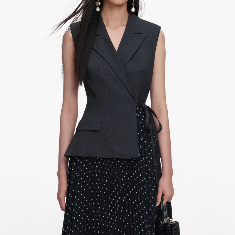 Tailored Polka Dot Midi Dress in Grey