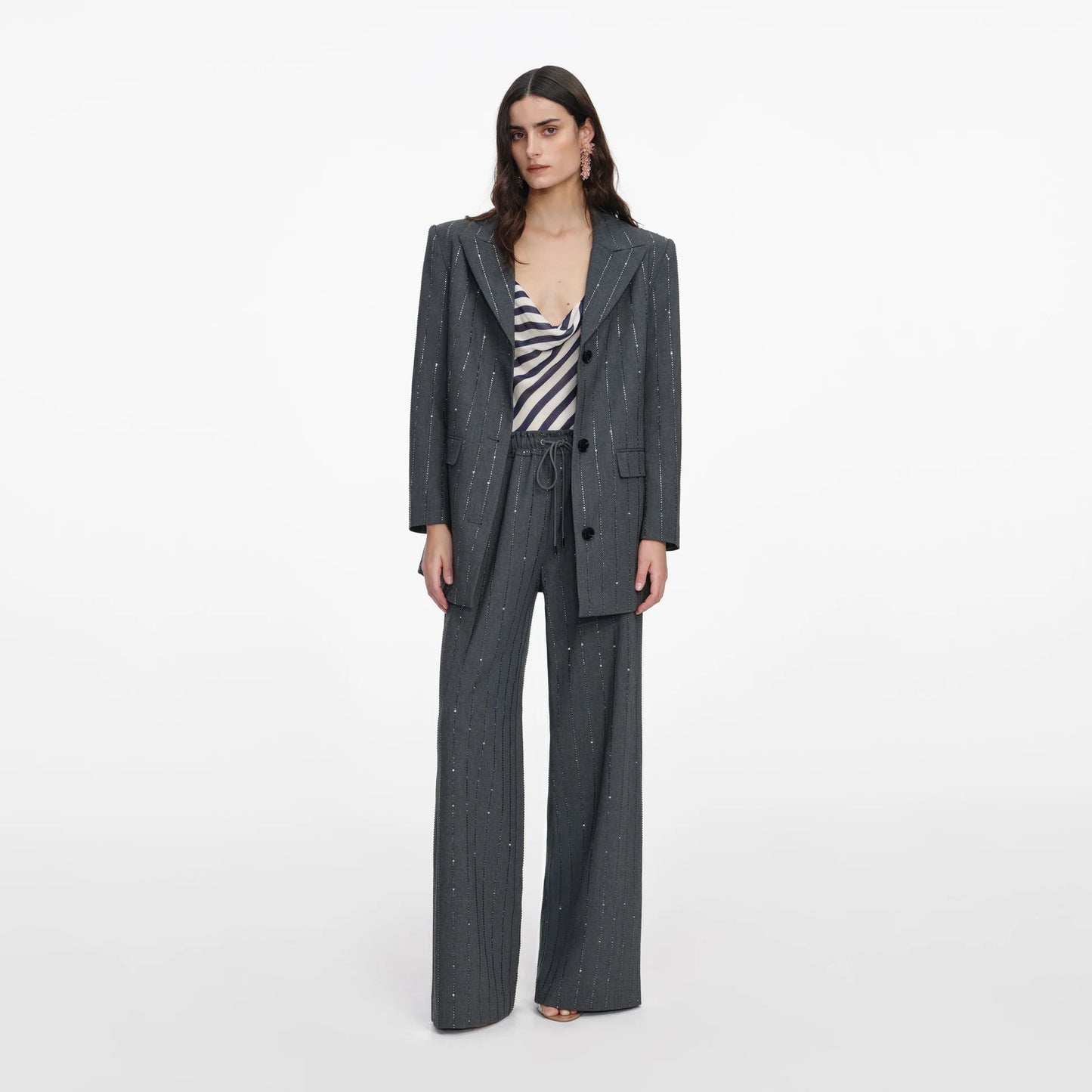 Rhinestone Pinstripe Blazer in Grey