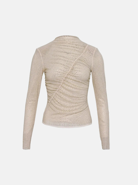 Rhinestone Gathered Top in Champagne