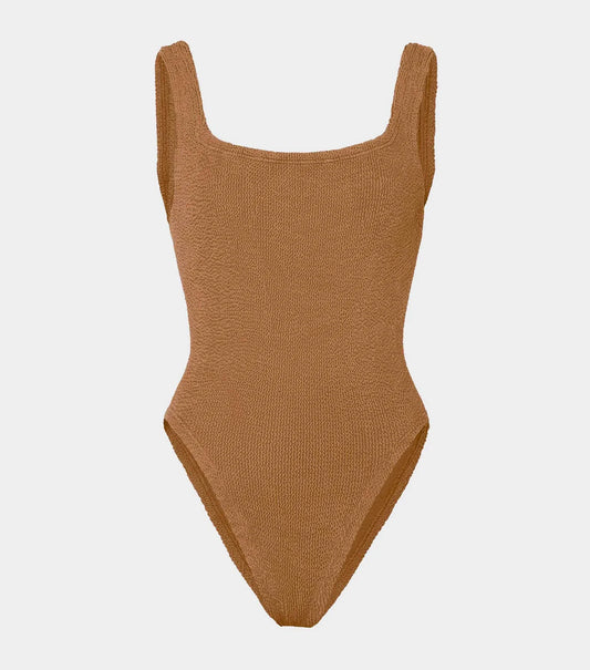 Square Neck Swim in Metallic Cocoa