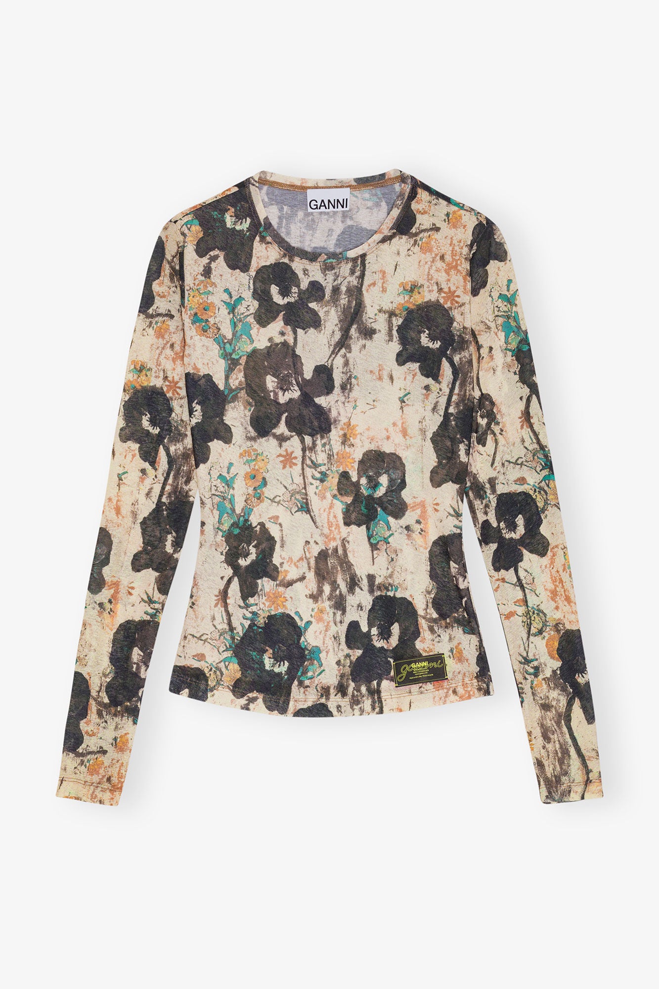 PRINTED MARL MESH LONG SLEEVE - AFTERGLOW - GANNI
