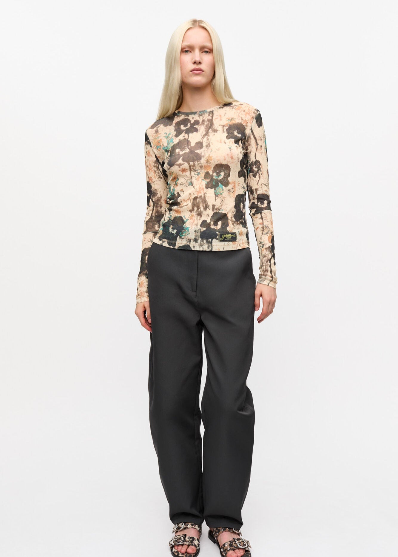 PRINTED MARL MESH LONG SLEEVE - AFTERGLOW - GANNI