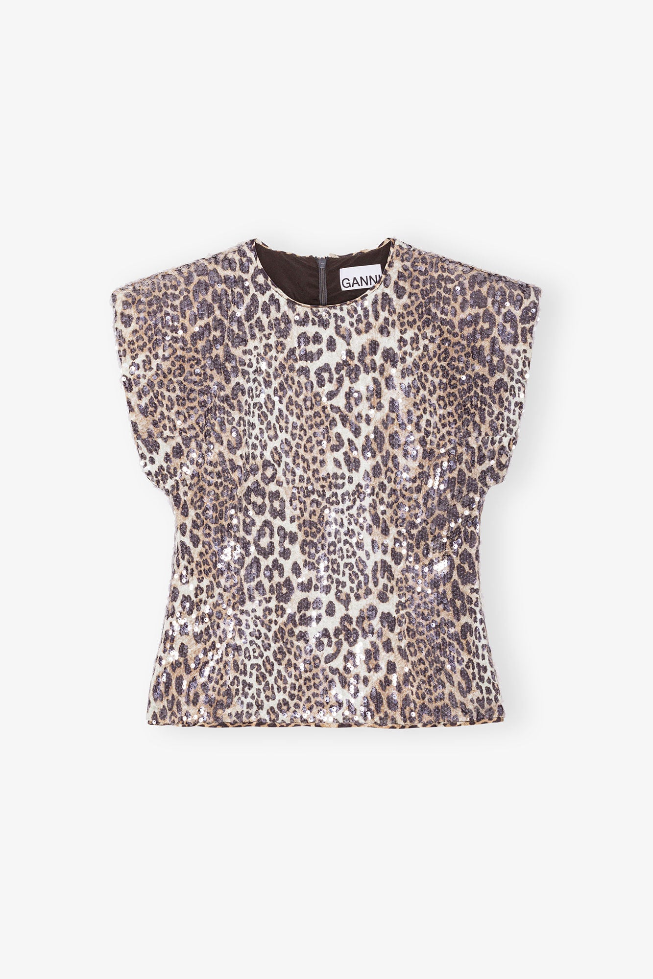 PRINTED STRETCH SEQUINS BLOUSE - LEOPARD - GANNI