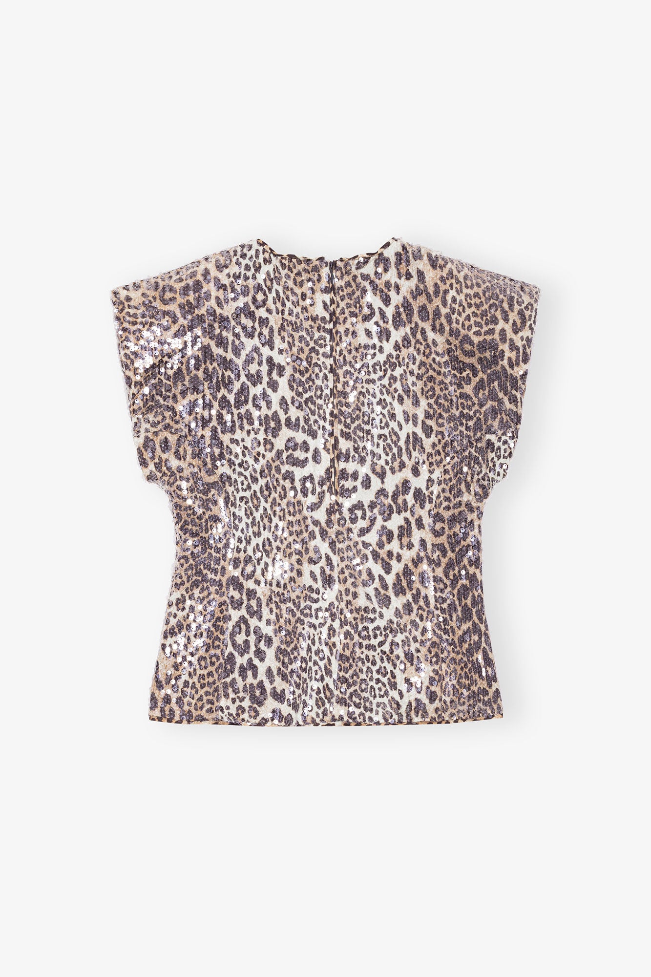 PRINTED STRETCH SEQUINS BLOUSE - LEOPARD - GANNI