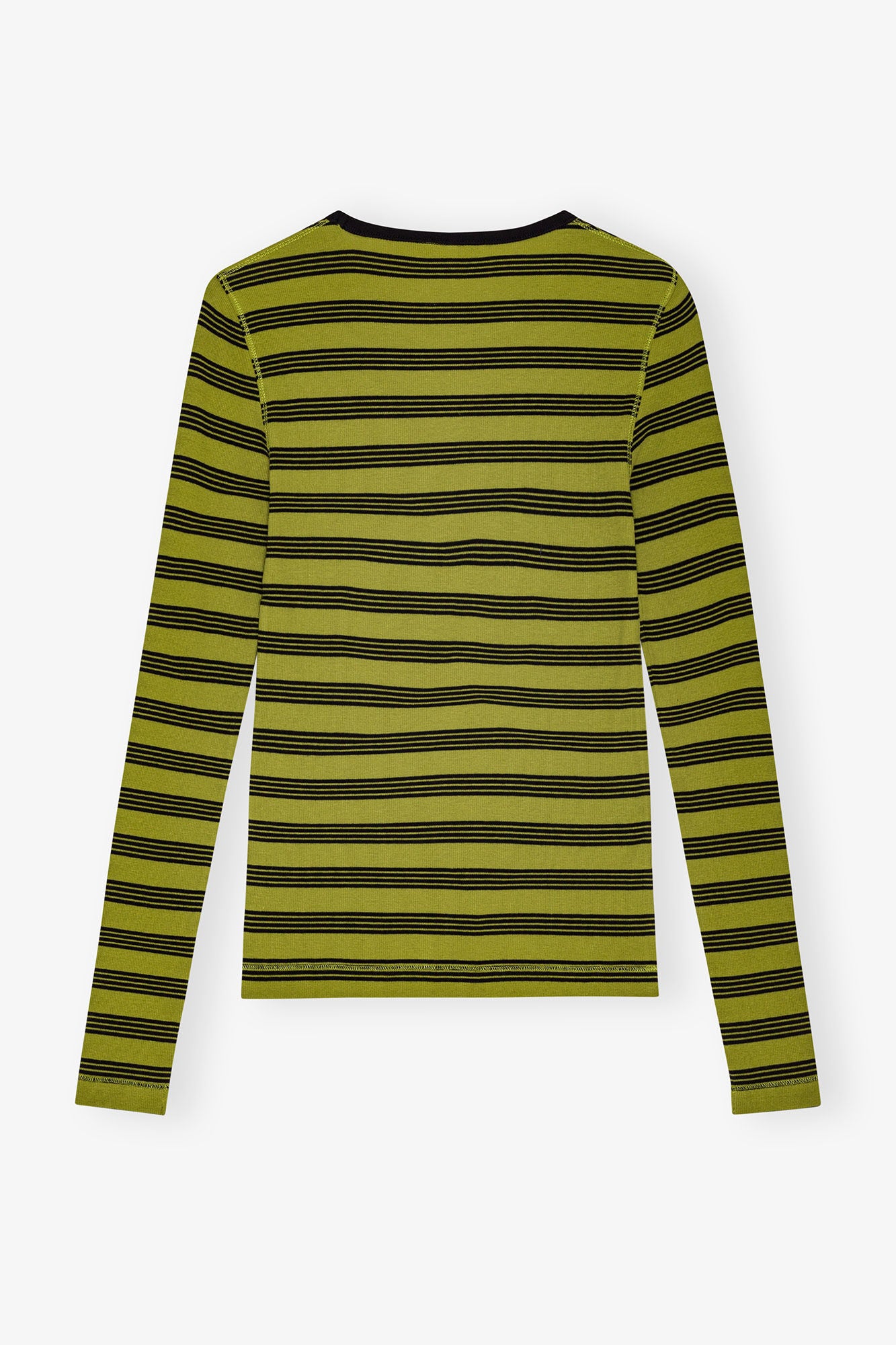 STRIPED SOFT COTTON RIB LONG SLEEVE T-SHIRT - GOLDEN CYPRESS - GANNI