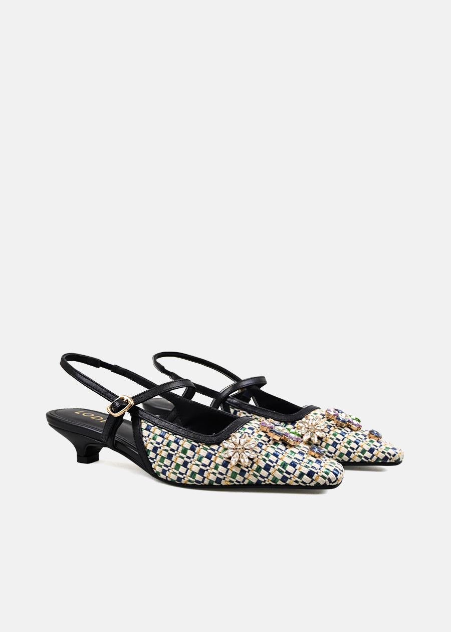 Rafia Heel in Cream/Navy