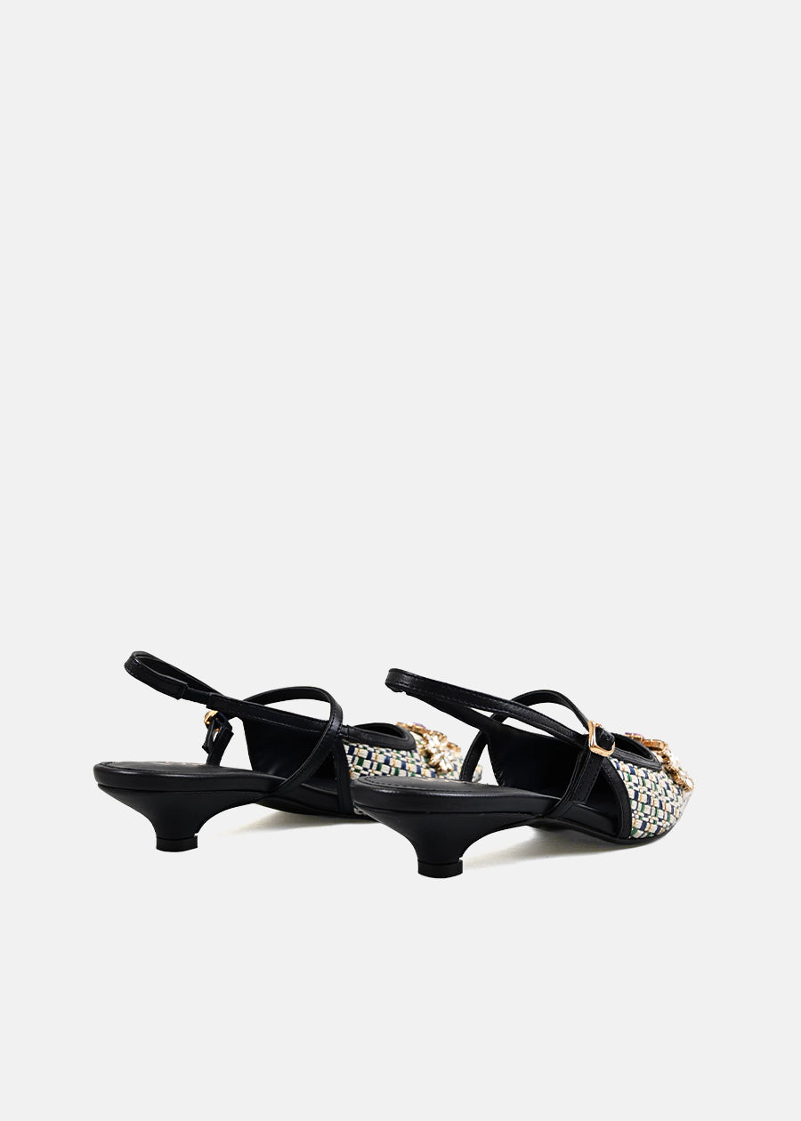 Rafia Heel in Cream/Navy