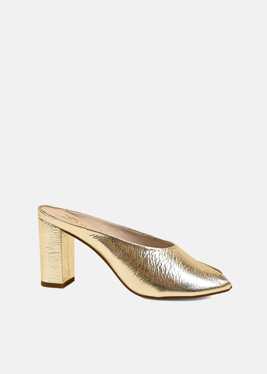 Block Heel Pump in Metallic Gold