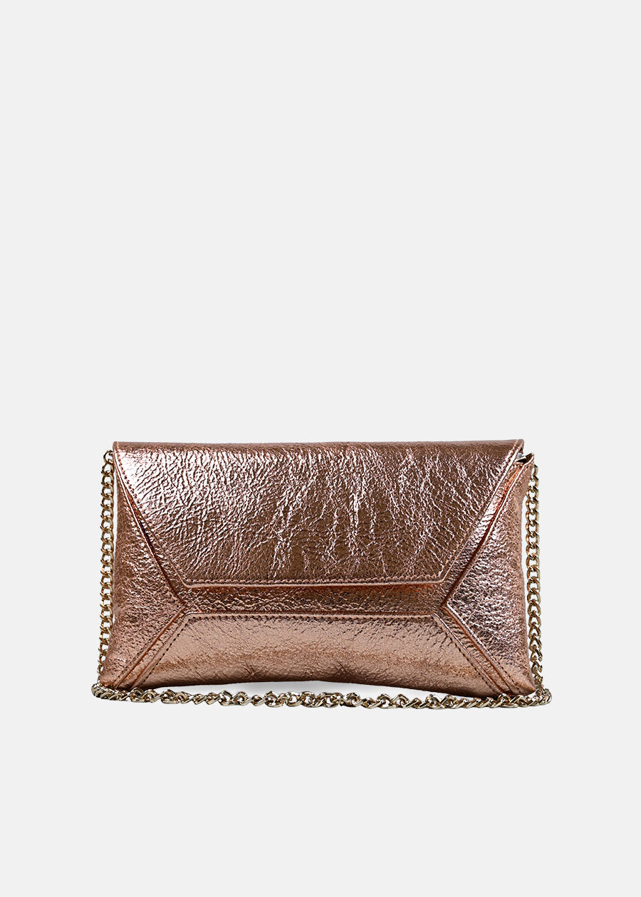 Creased Leather Shoulder Bag in Rose Gold