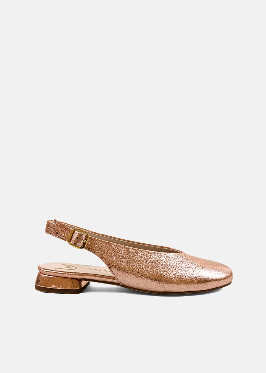 Creased Leather Slingback Mules in Rose Gold