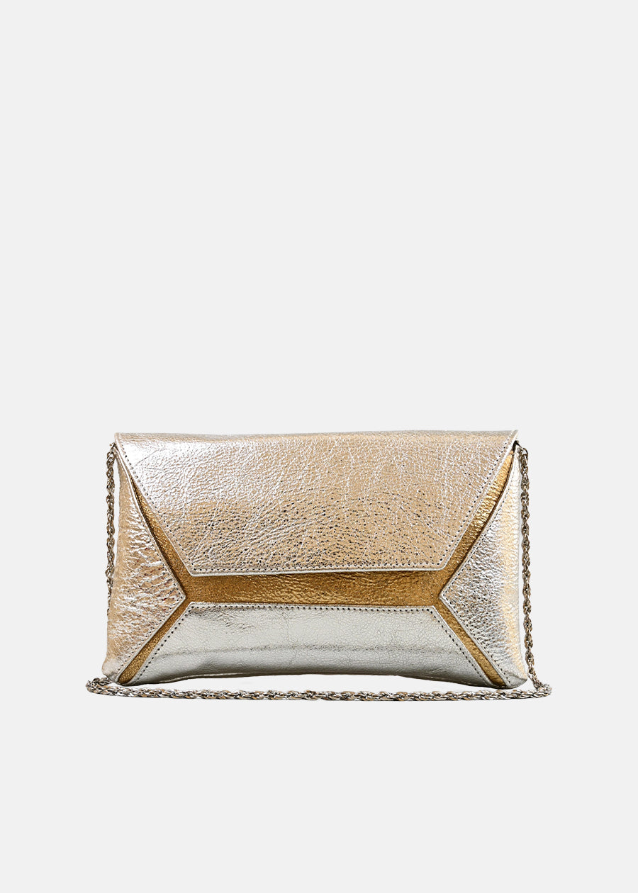 Creased Leather Shoulder Bag in Silver/Gold