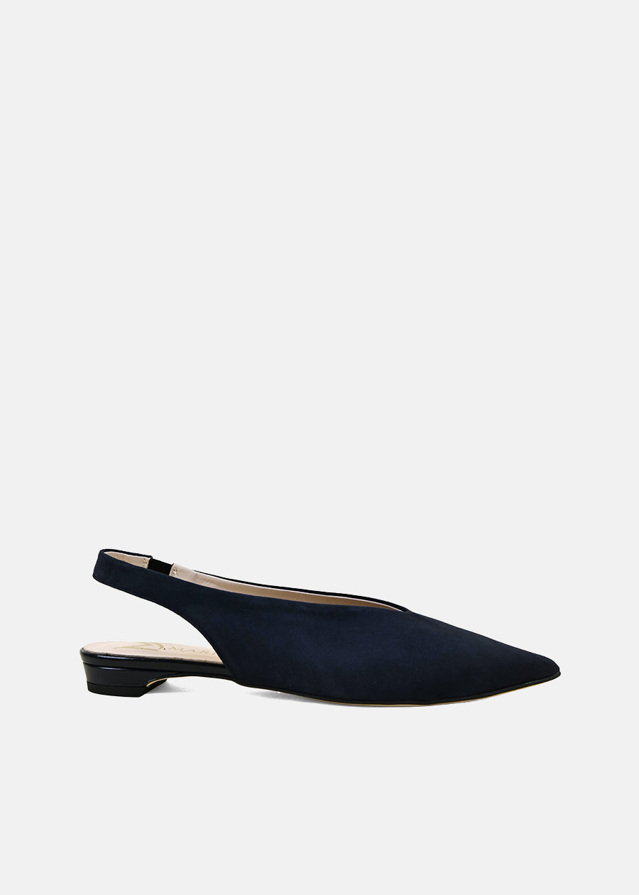 Slingback Pointed Toe Flats in Navy Suede