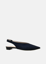 Slingback Pointed Toe Flats in Navy Suede