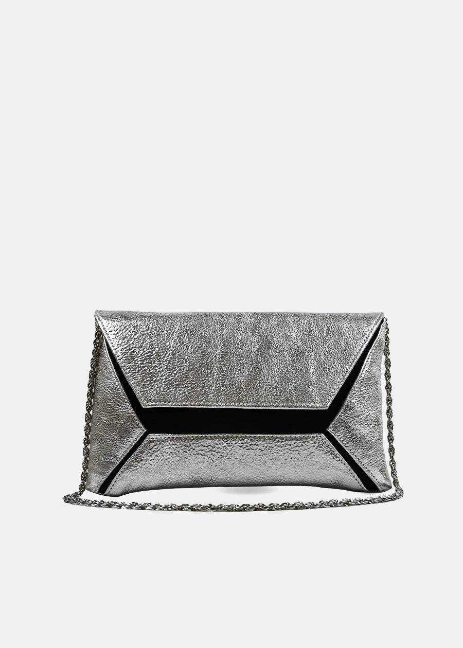Creased Leather Shoulder Bag in Silver/Black