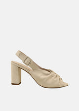 Creased Velour Block Heels in Taupe