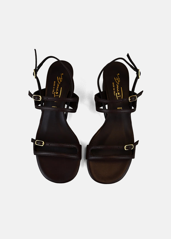 Strappy Block Heel Sandal in Dark Brown