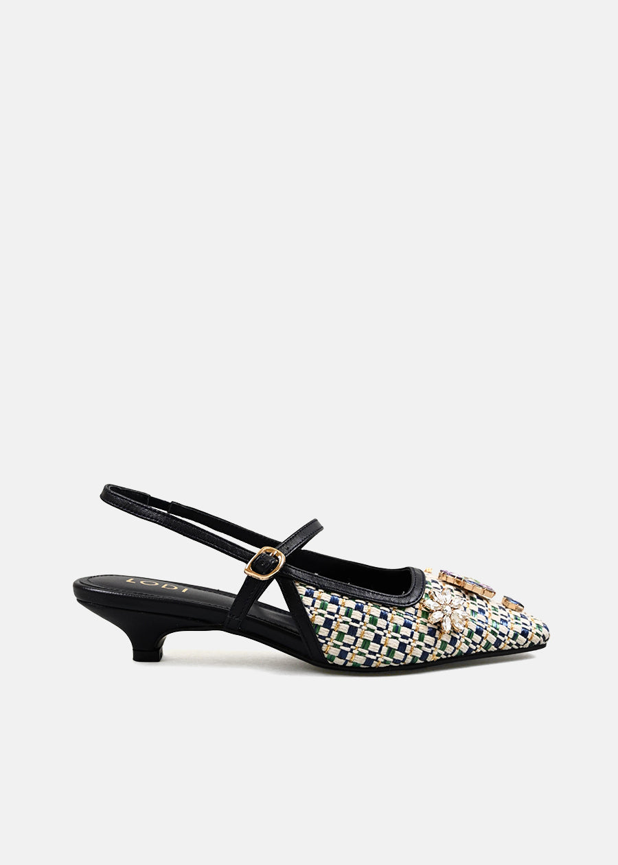 Rafia Heel in Cream/Navy