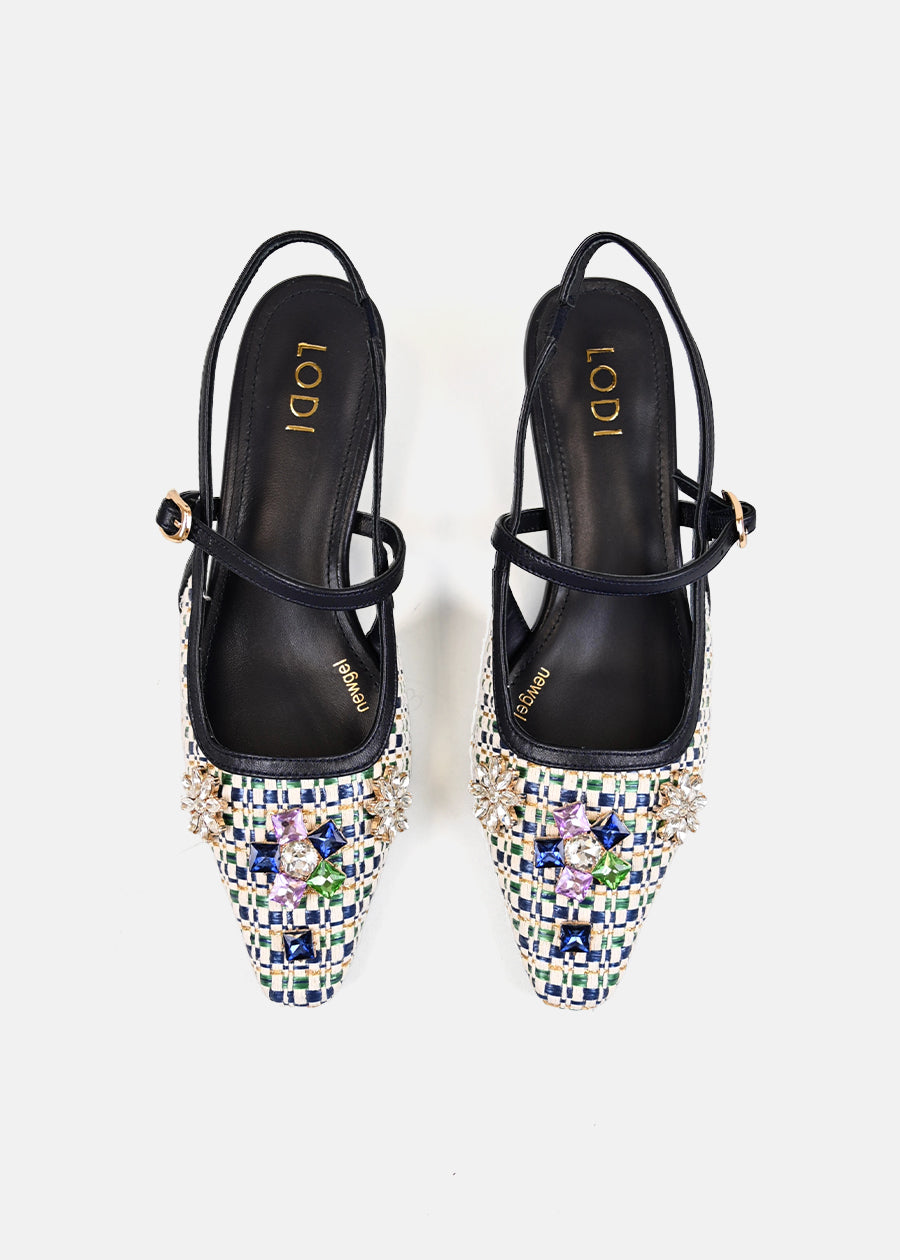 Rafia Heel in Cream/Navy