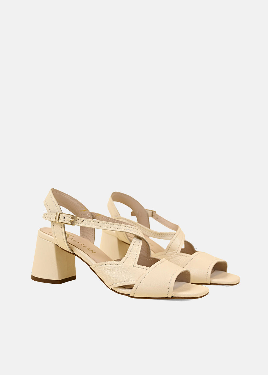 Strappy Block Heel Sandals in White