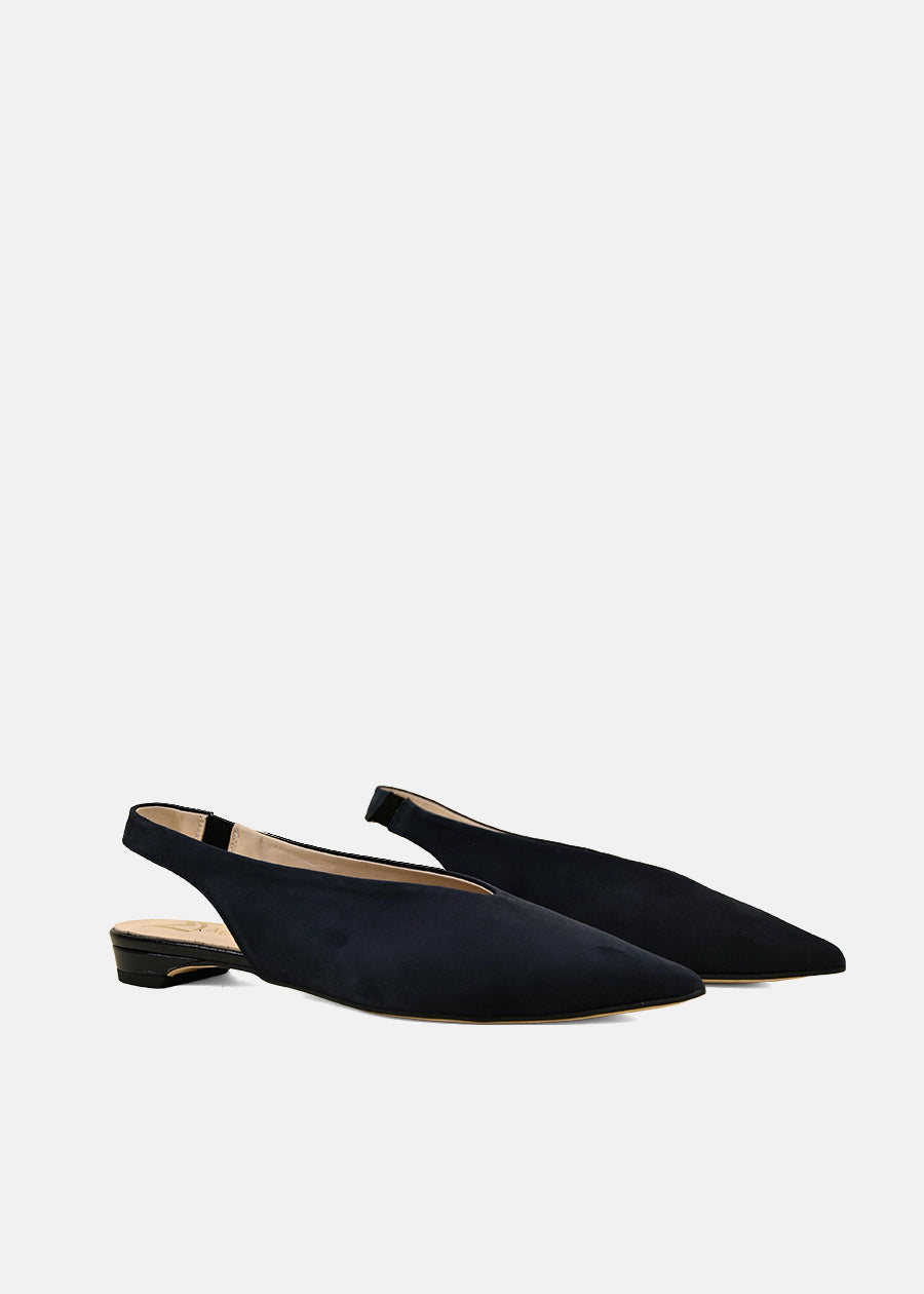 Slingback Pointed Toe Flats in Navy Suede