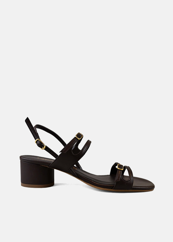 Strappy Block Heel Sandal in Dark Brown