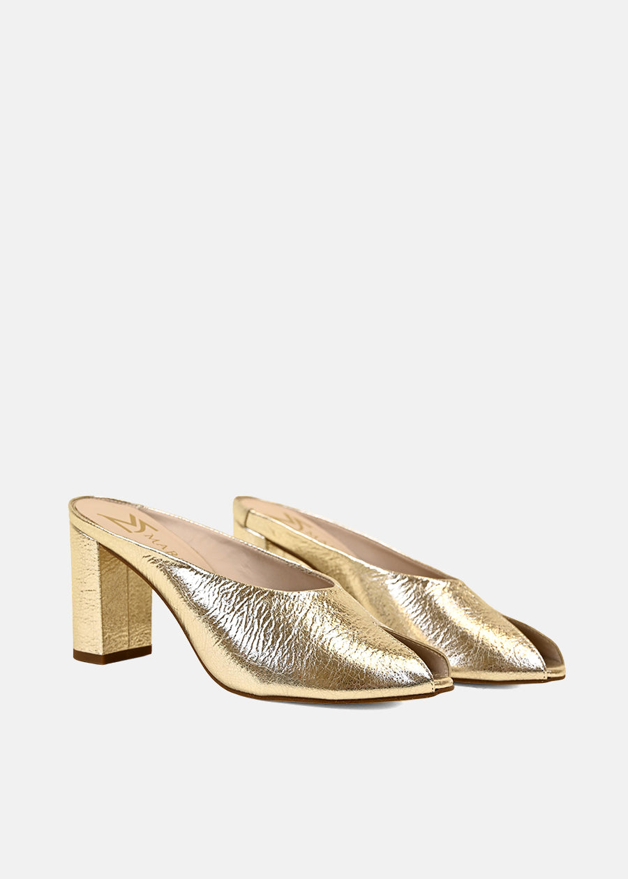 Block Heel Pump in Metallic Gold