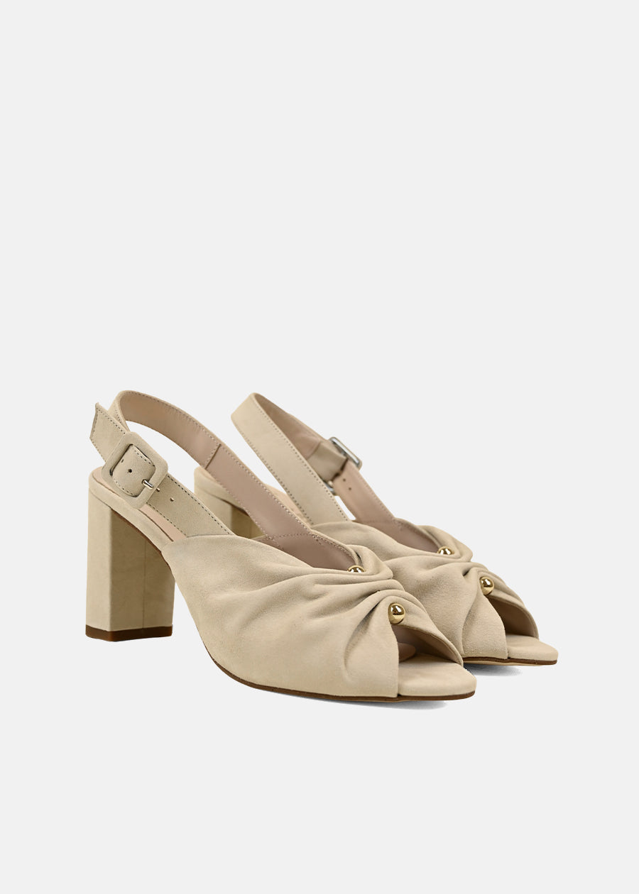 Creased Velour Block Heels in Taupe