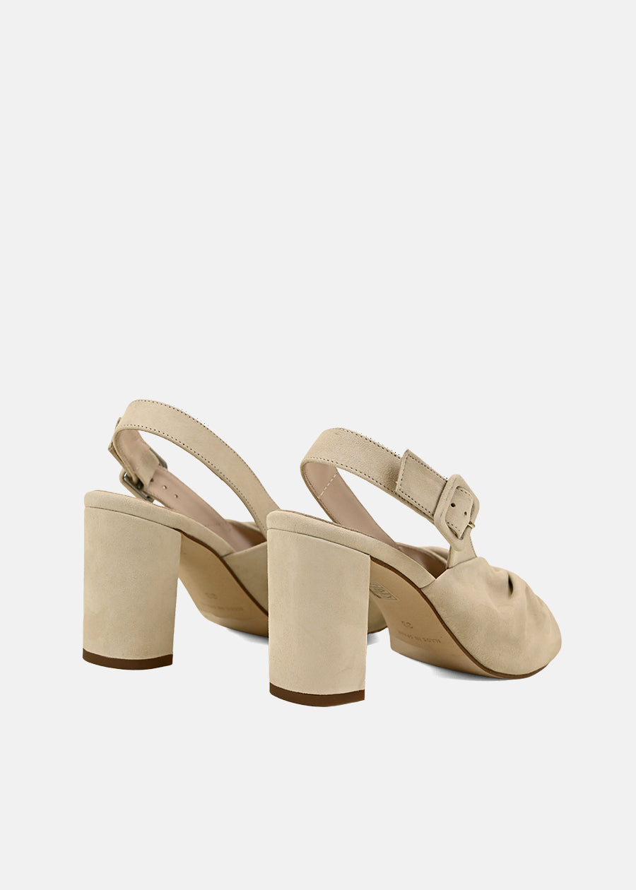 Creased Velour Block Heels in Taupe
