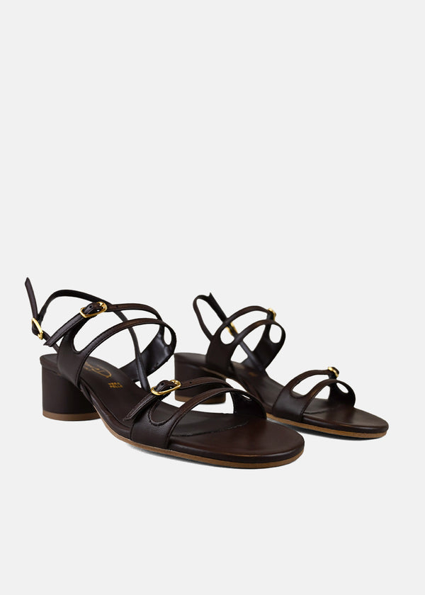 Strappy Block Heel Sandal in Dark Brown