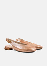 Creased Leather Slingback Mules in Rose Gold