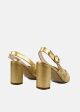 Creased Leather Block Heels in Gold