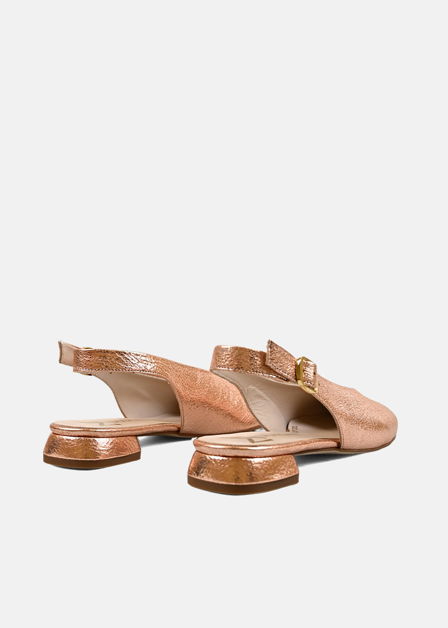 Creased Leather Slingback Mules in Rose Gold