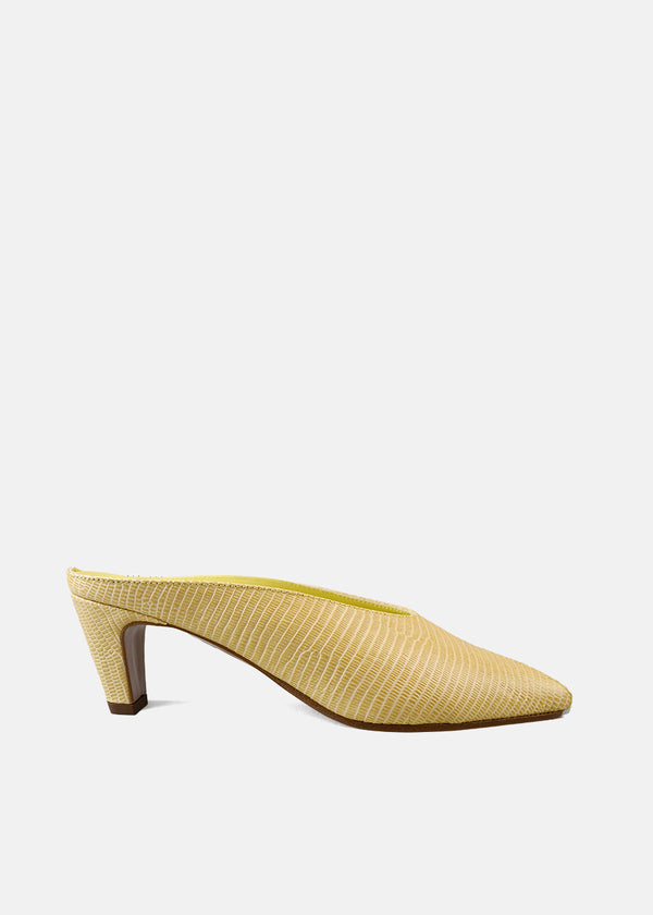 Pointed Toe Mule in Yellow Lizard