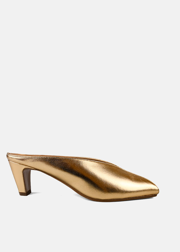 Open Pointed Toe Mule in Gold